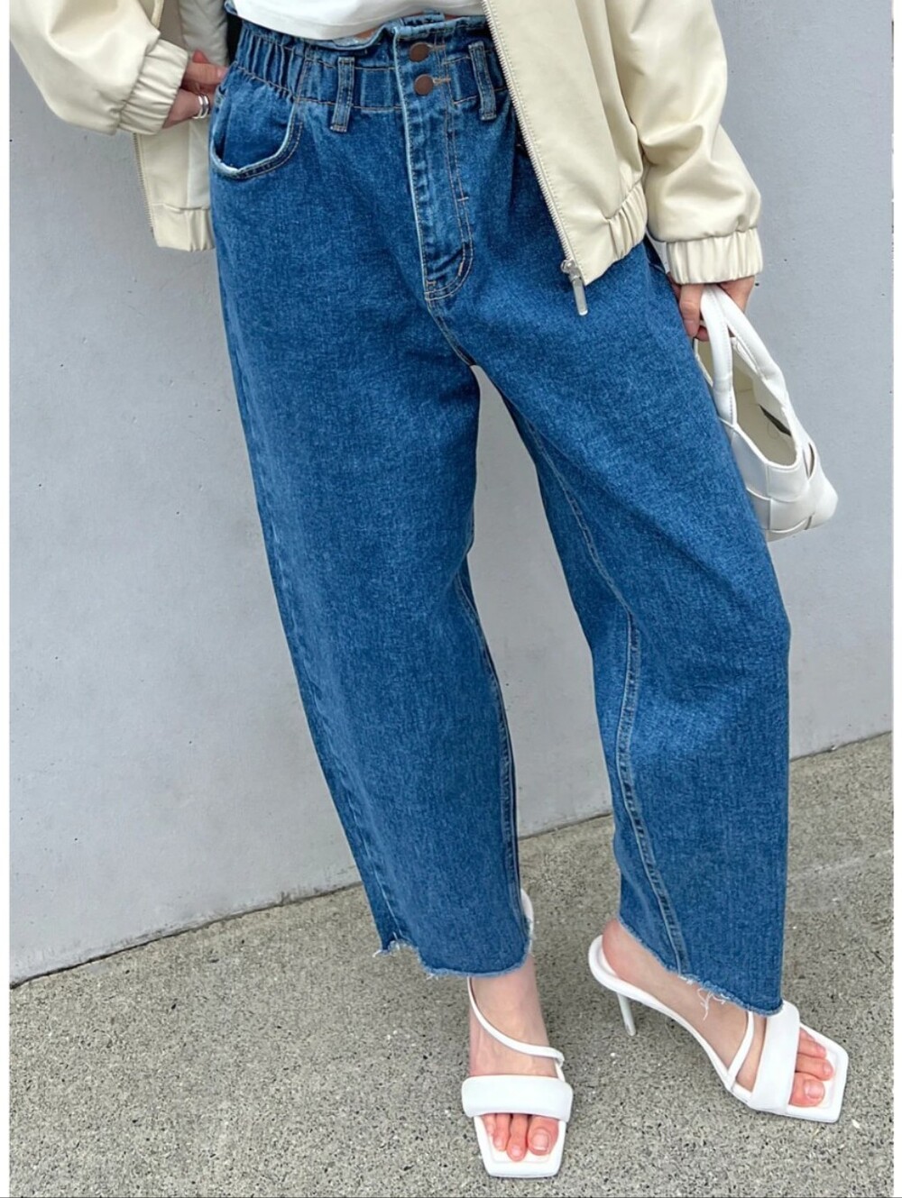 OAK + FORT High-Rise Paperbag 100% Cotton Dark Denim Boyfriend Jeans M 29 30